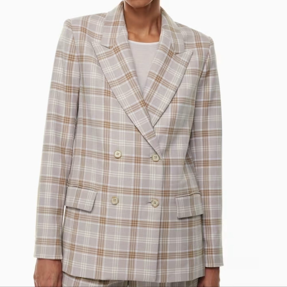 Aritzia Wilfred Destiny Double Breasted Plaid Professional Casual Blazer Size 4 - Picture 2 of 16